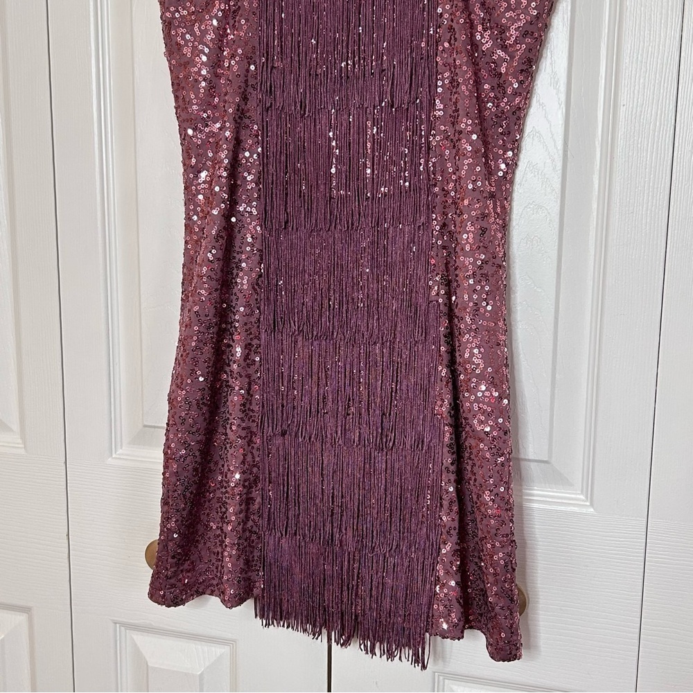 Bebe Plum Sequin Fringe Mini Dress Medium - Picture 12 of 16